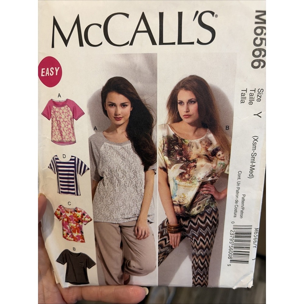 McCalls M6566 Misses Tops Sewing Pattern Size XS-S-M Uncut Easy Raglan Tee